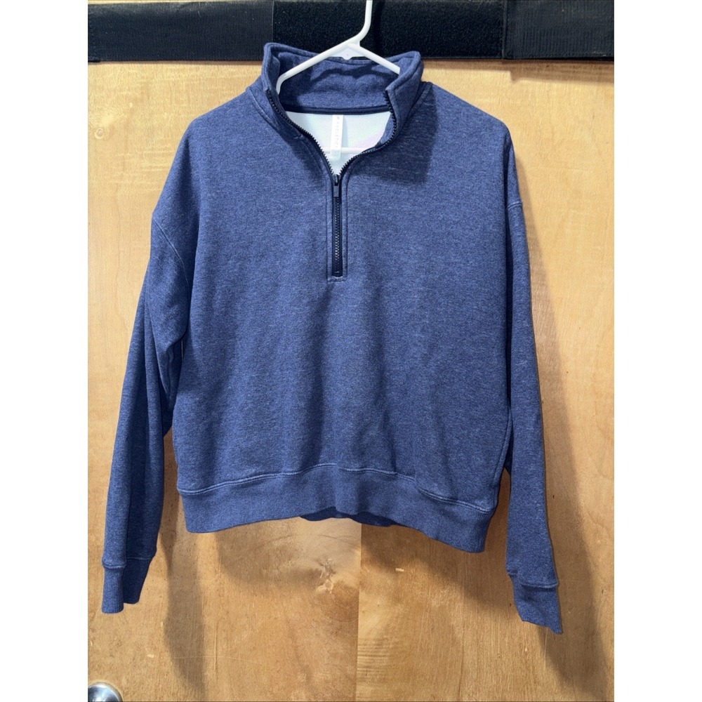 Fabletics Women Sweatshirt L Blue Cozy 1/2 Zip Long Sleeve Cropped Activewear